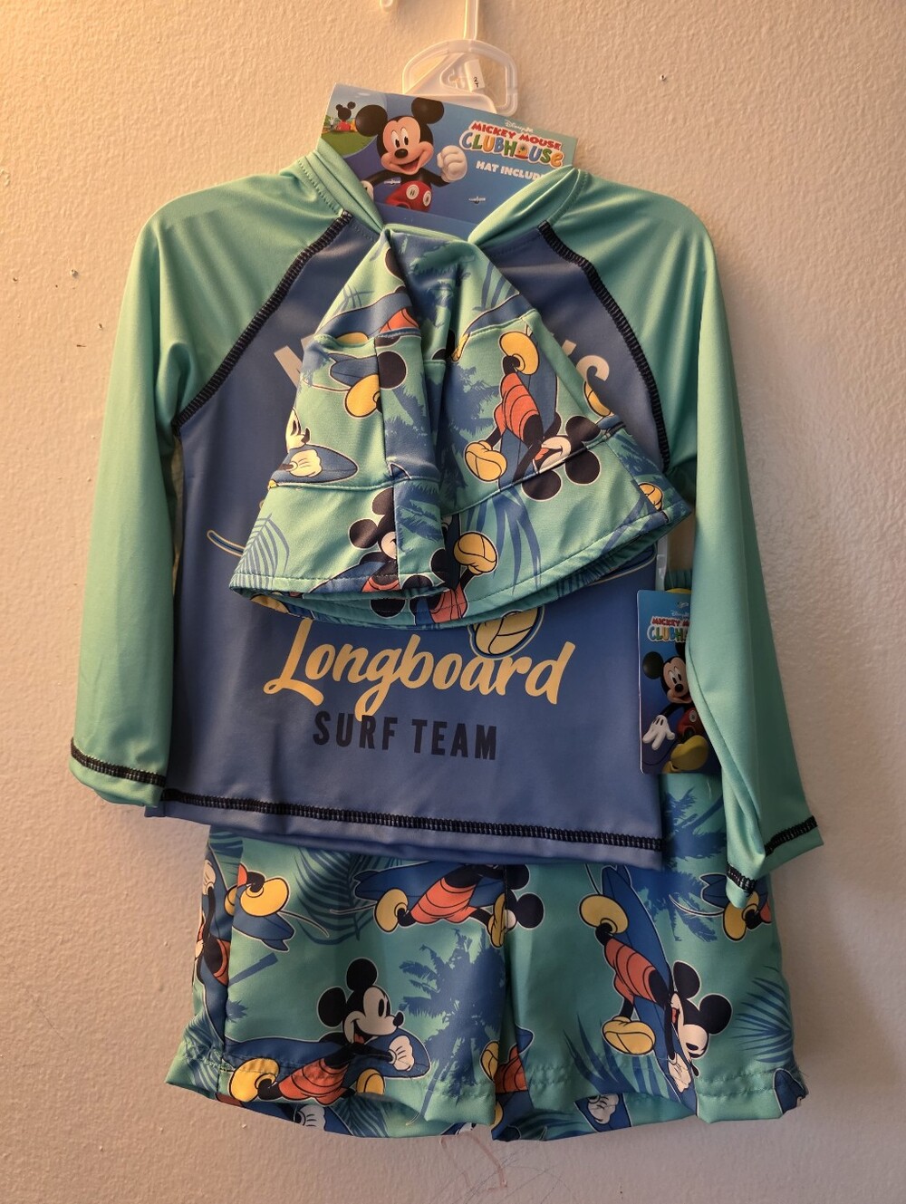 Disney Kids Longboard Surf Team Rash Guard Set - Teal & Blue